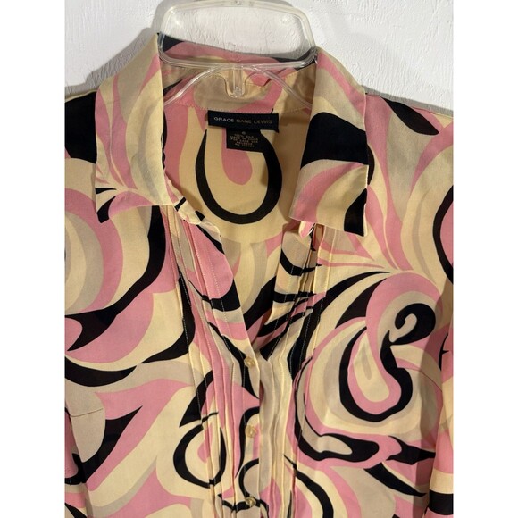 Grace Dane Lewis Womens 100% Silk Blouse Sz6 Art Color Abstract Button Up Blouse - Picture 4 of 9